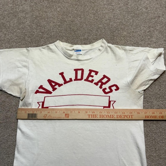 Vtg 70s Champion Shirt Valders Physical Education Small Blue Bar White USA Tee - Picture 6 of 11
